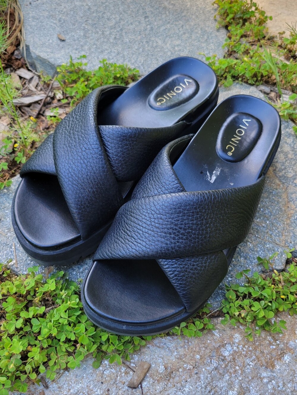 Vionic Shoes Vesta Platform Lug Sandal ,black Leather Size 8.5